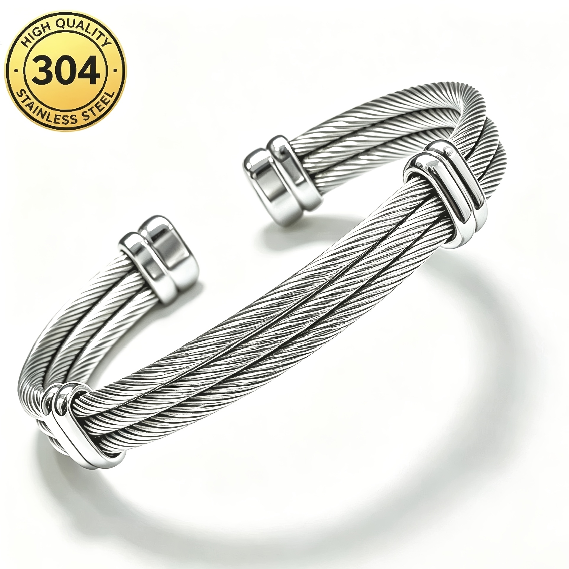 Men's Adjustable Twisted Cable Wire Open Cuff Bangle